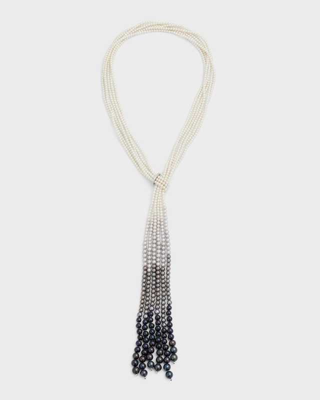 18K White Gold Diamond and 6 Row Pearl Necklace